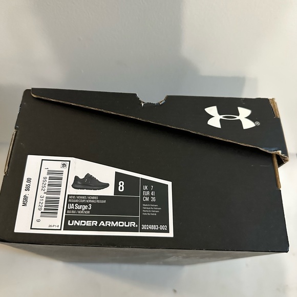 Under Armour Men\'s UA Surge 3 Running Shoes 3024883-002 - Black New Size 8